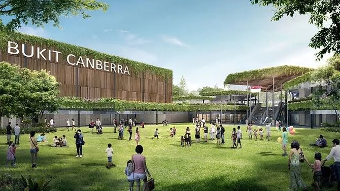 Artistic impression of Bukit Canberra, the hawker, sports and community hub in Sembawang